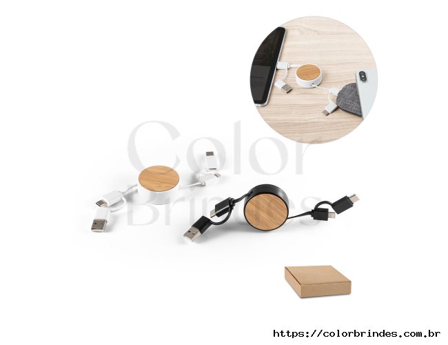 Cabo retr�til 5 em 1 em ABS e bambu